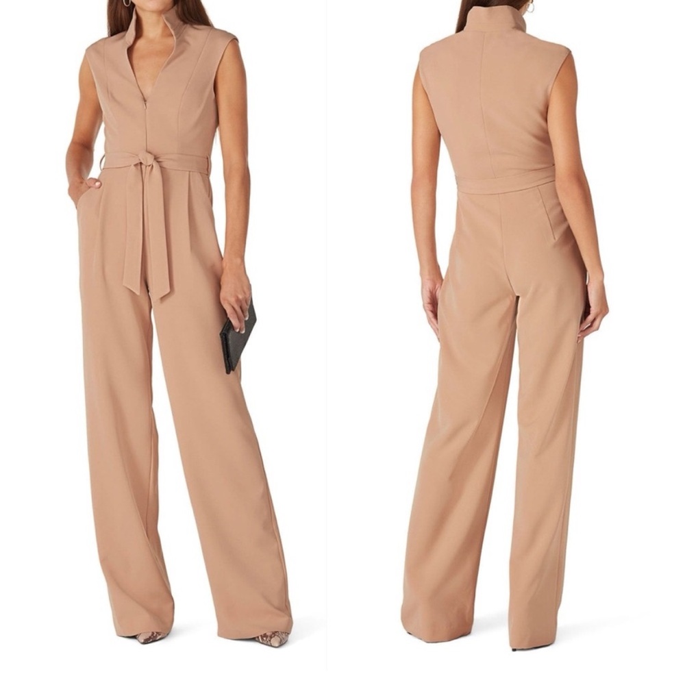 Black Halo Sleeveless Taupe Jumpsuit with Waist Tie